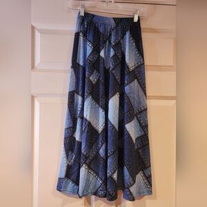 Stretchy faux denim patch pull on midi skirt S